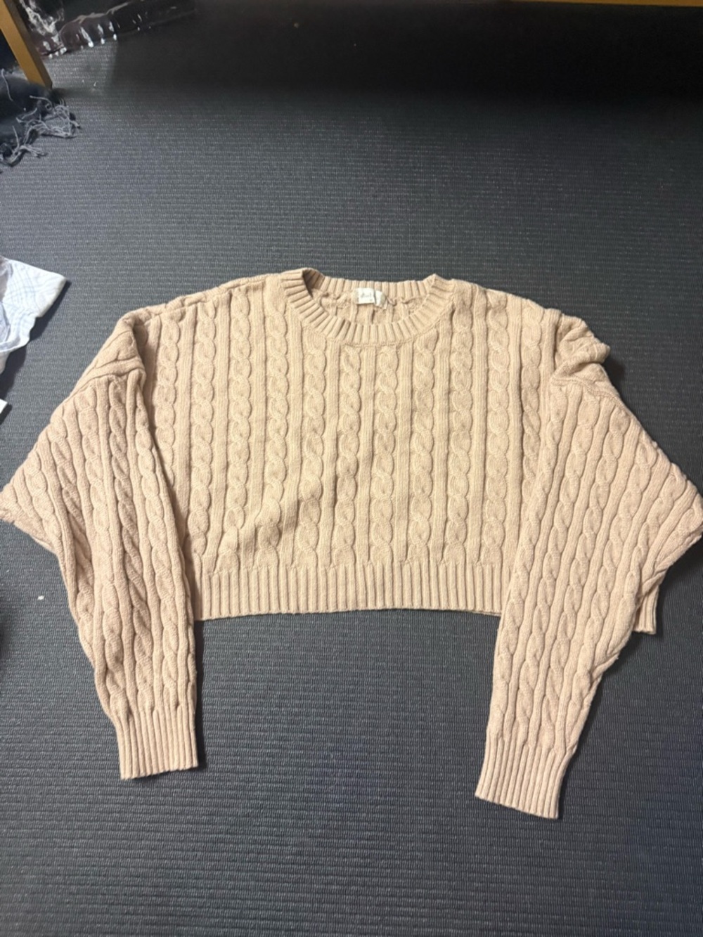 Altar'd State Cropped Cable Knit Sweater in Tan
